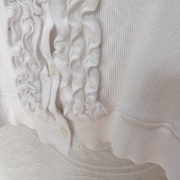 Snow White Ribbed Long Sleeved Shirt W/ Ruffled Front & Buttons Size S (T-380) - Picture 6 of 11
